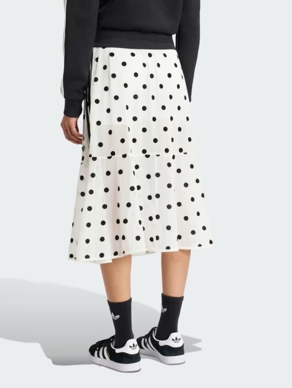 S, M, XL, 2XL Adidas White Black Sheer Midi Skirt with Polka Dots - Picture 8 of 10